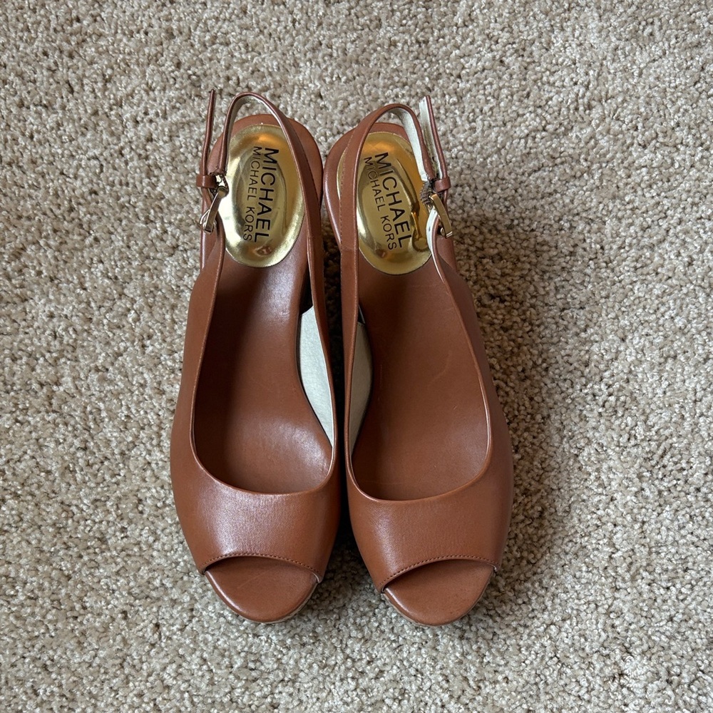 Michael Kors Brown Peep-Toe Wedge Heels